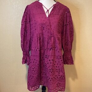 Dokotoo Burgundy Long Sleeve Eyelet Party‎ Dress, NWT, Size Medium